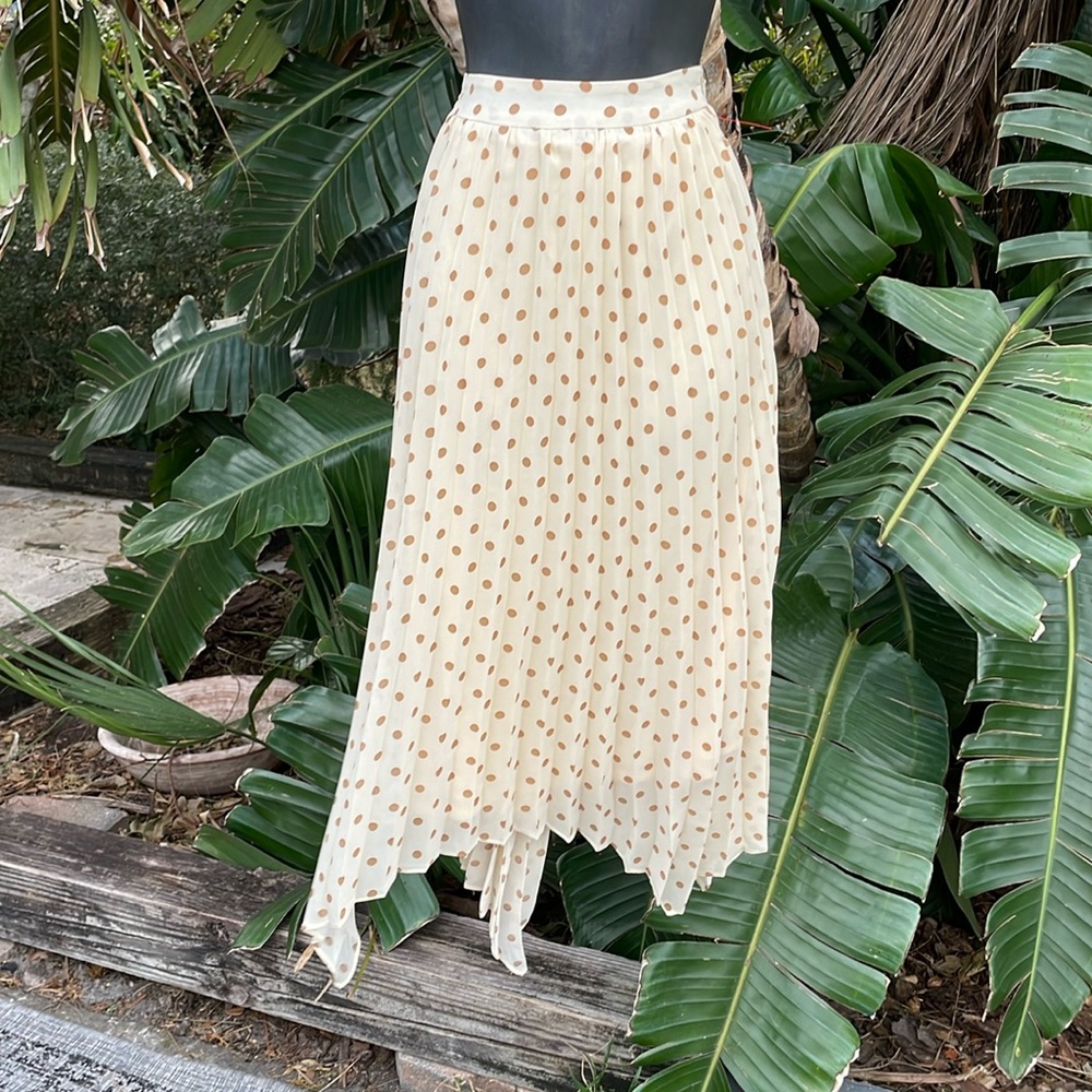 Blue saw polkadot asymmetric pleated skirt